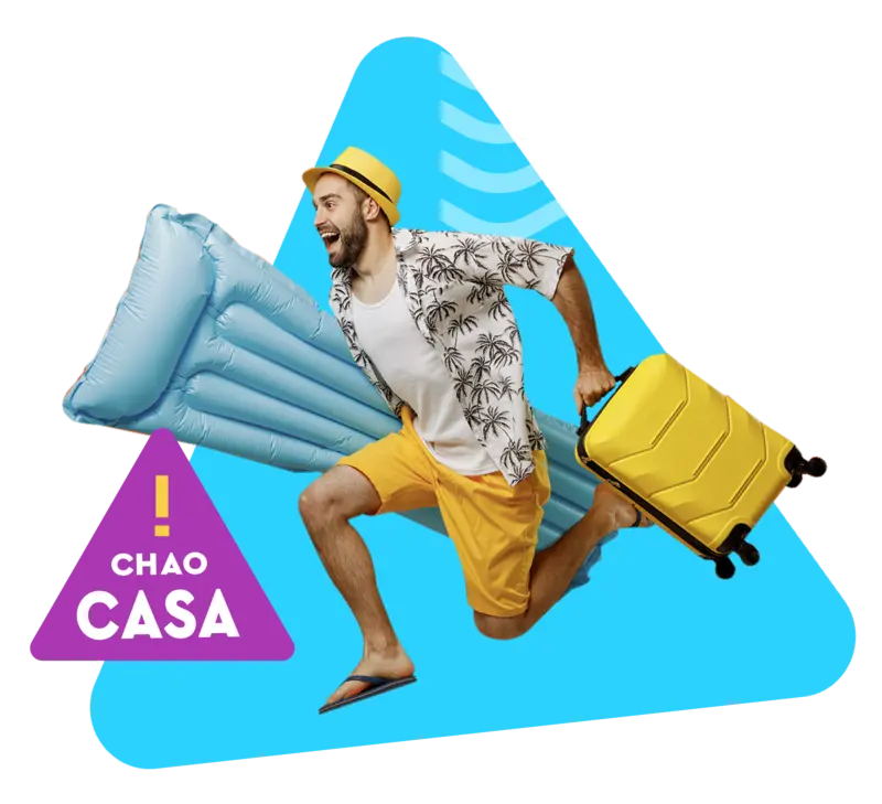 Una persona con una maleta y un flotador, listo para ir a Piscilago